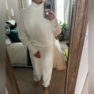 ALO Yoga Ivory Waffle Weekend Escape Jogger and Mock Neck Set